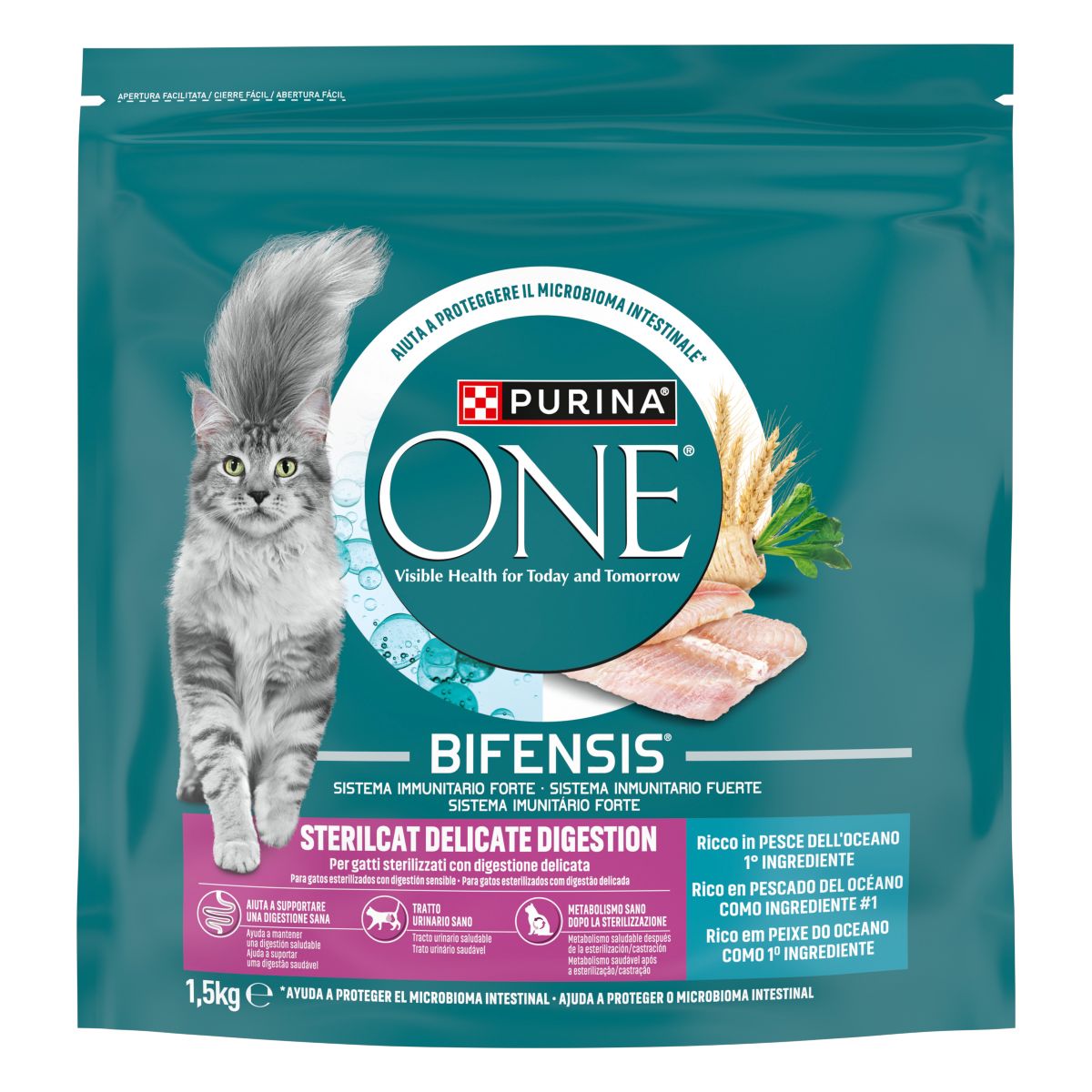 PURINA ONE Sterilcat Delicate Digestion, Ricco in Pesce dell'Oceano selezionato