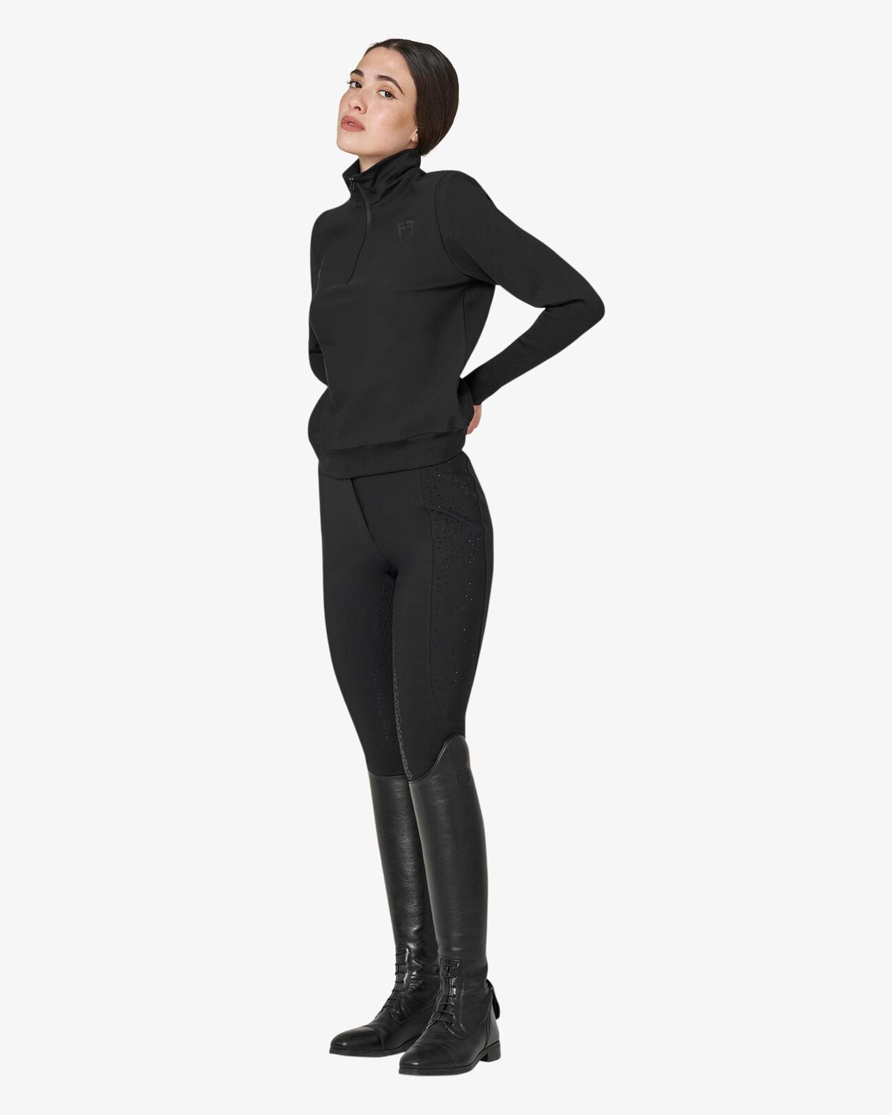 Women's high-waisted breeches with rhinestone logo