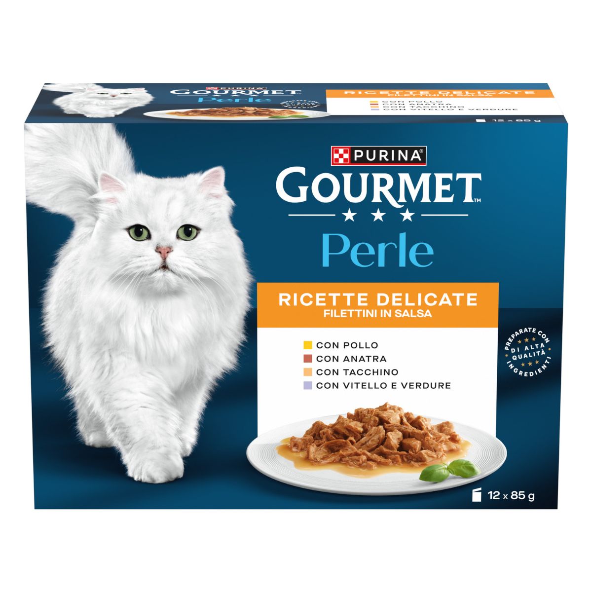GOURMET PERLE 12x85g Ricette Delicate Filettini in Salsa (Pollo / Anatra / Tacchino / Vitello con Verdure) 3x Varietà

