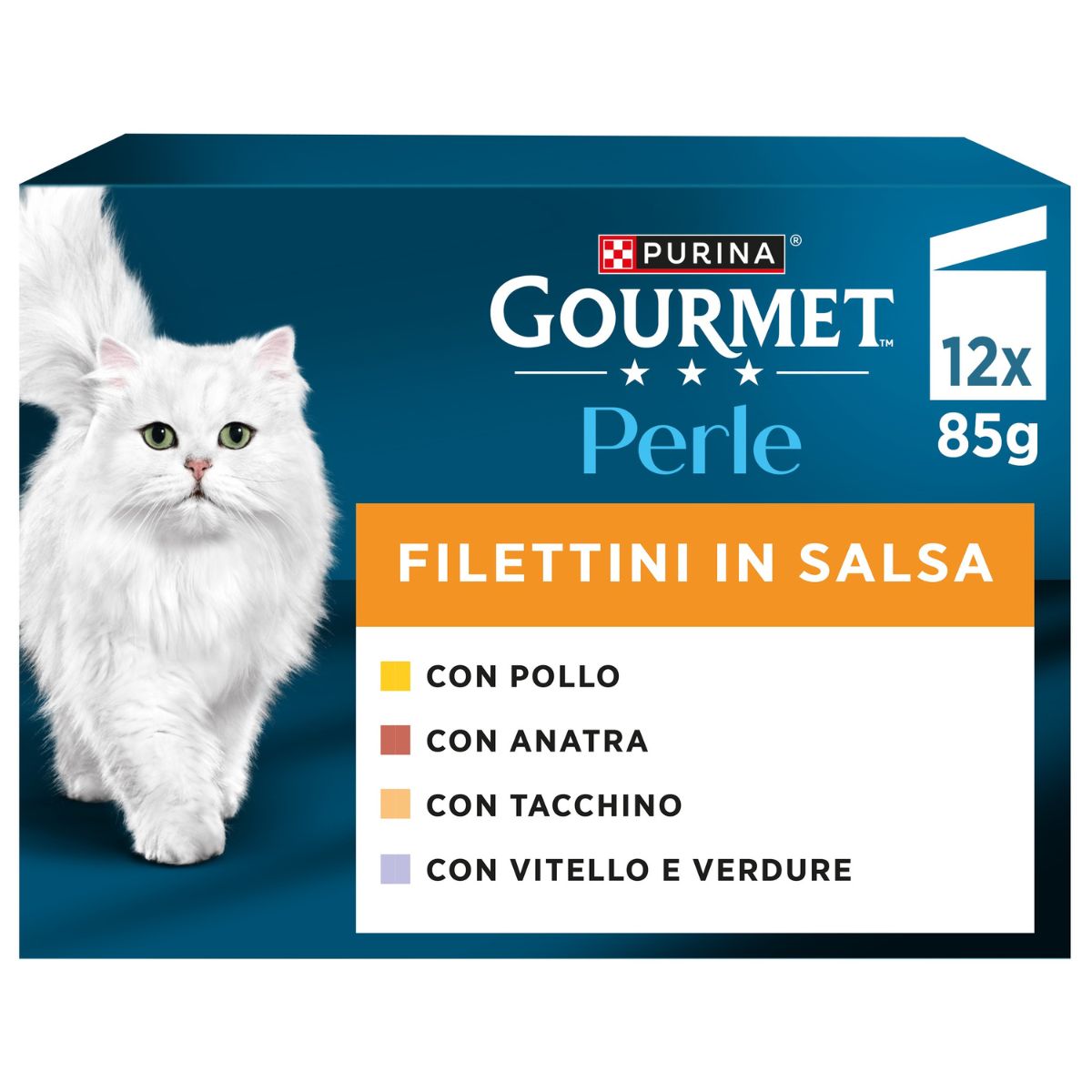 GOURMET PERLE 12x85g Ricette Delicate Filettini in Salsa (Pollo / Anatra / Tacchino / Vitello con Verdure) 3x Varietà
