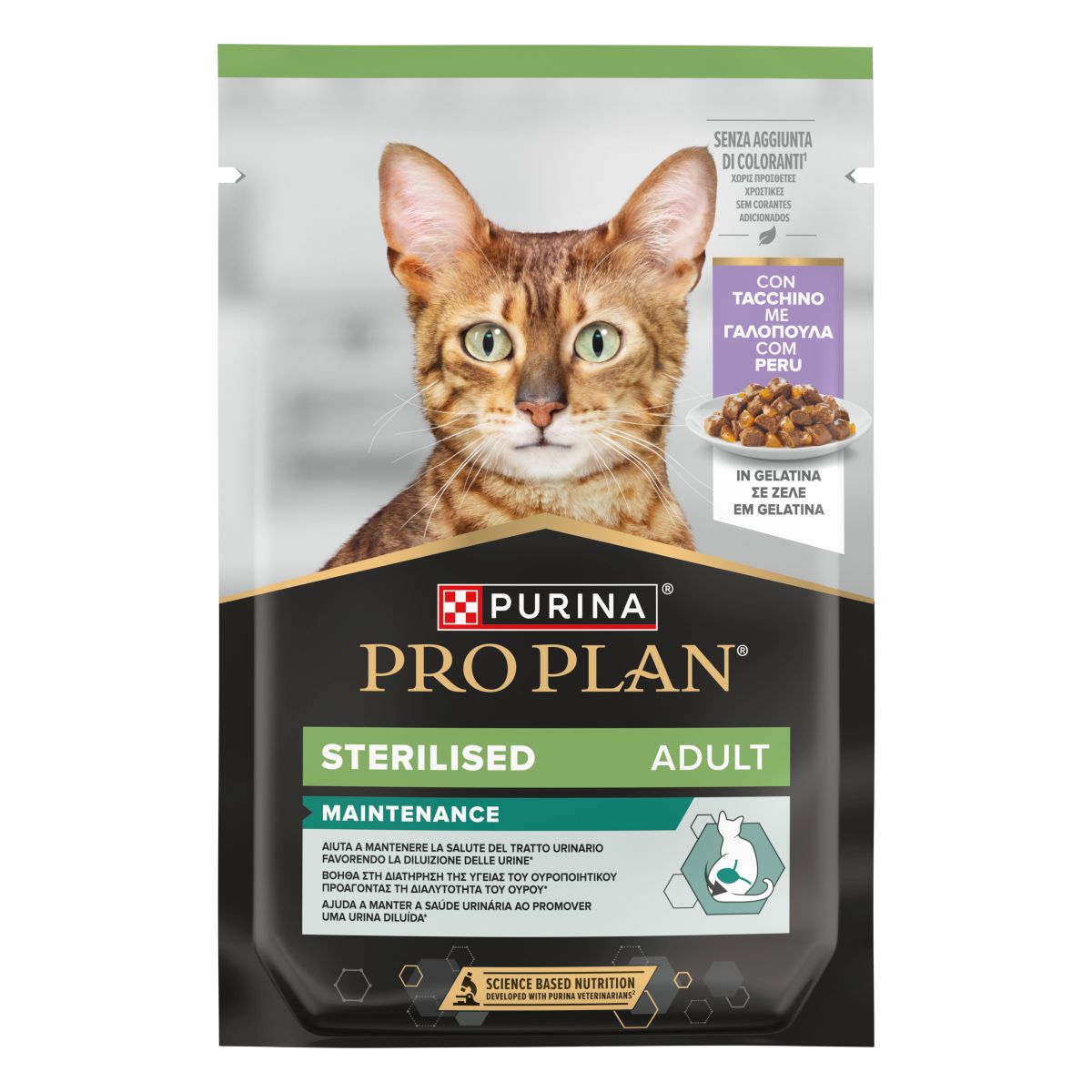 PURINA PRO PLAN WET CAT STERILISED teneri pezzetti in gelatina con Tacchino