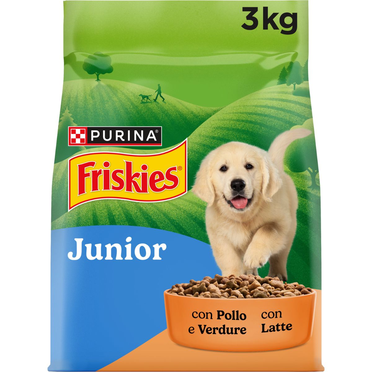 PURINA FRISKIES® Junior crocchette per cani con Pollo, Verdure e con Latte