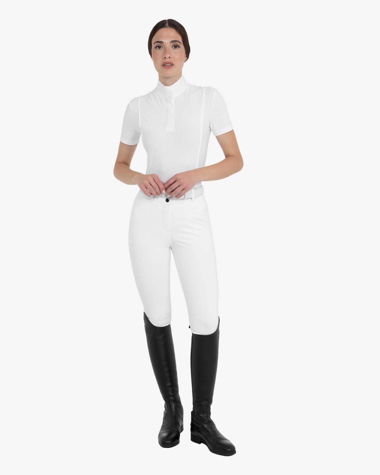 Women's high-waisted full grip breeches in bi-stretch fabric