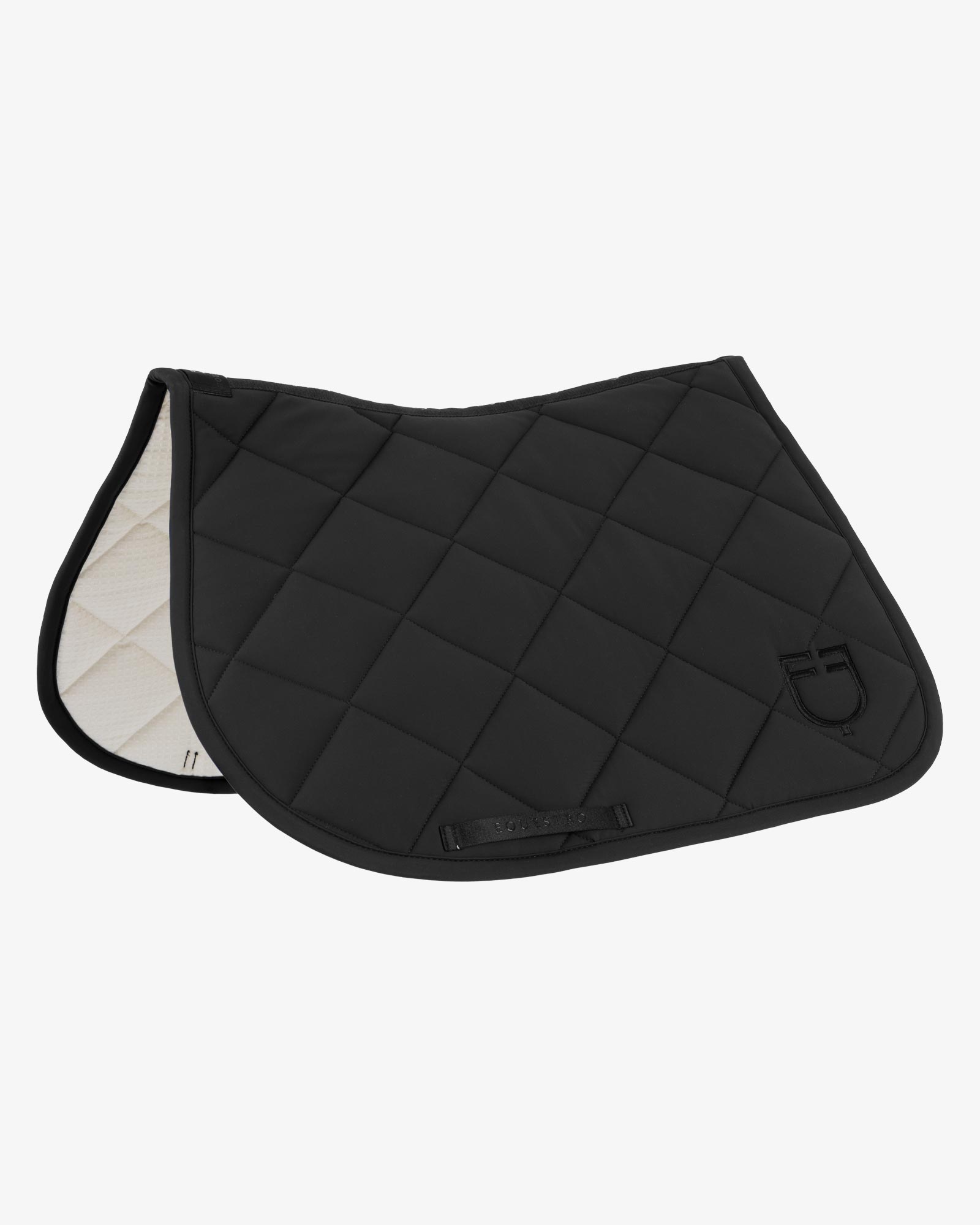 Jumping saddle pad with diamond quilting and embroidered logo
