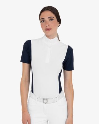 Women's short-sleeved competition polo shirt with mesh inserts