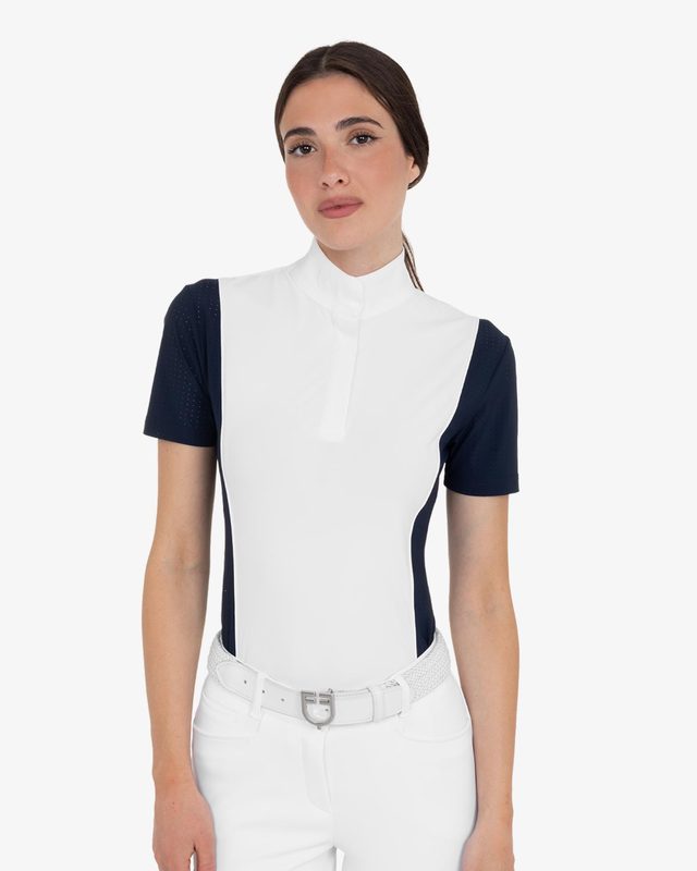 Women's short-sleeved competition polo shirt with mesh inserts