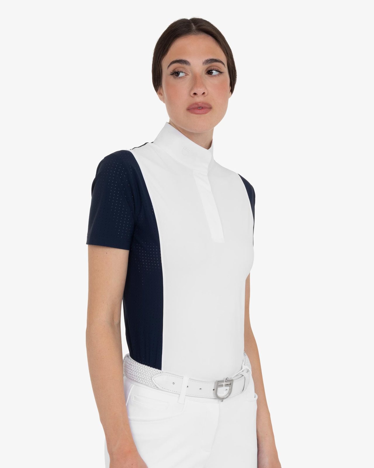 Women's short-sleeved competition polo shirt with mesh inserts