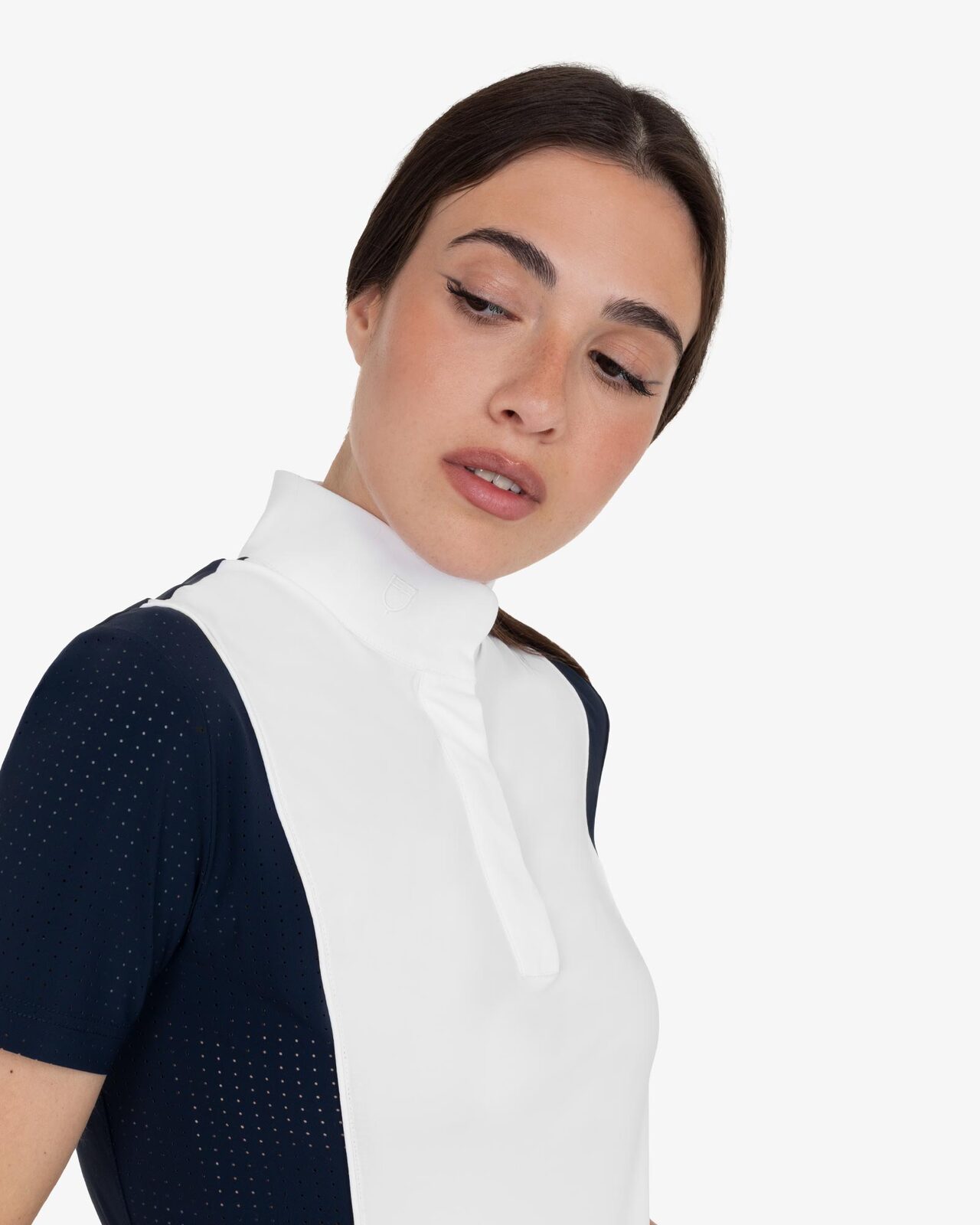 Women's short-sleeved competition polo shirt with mesh inserts