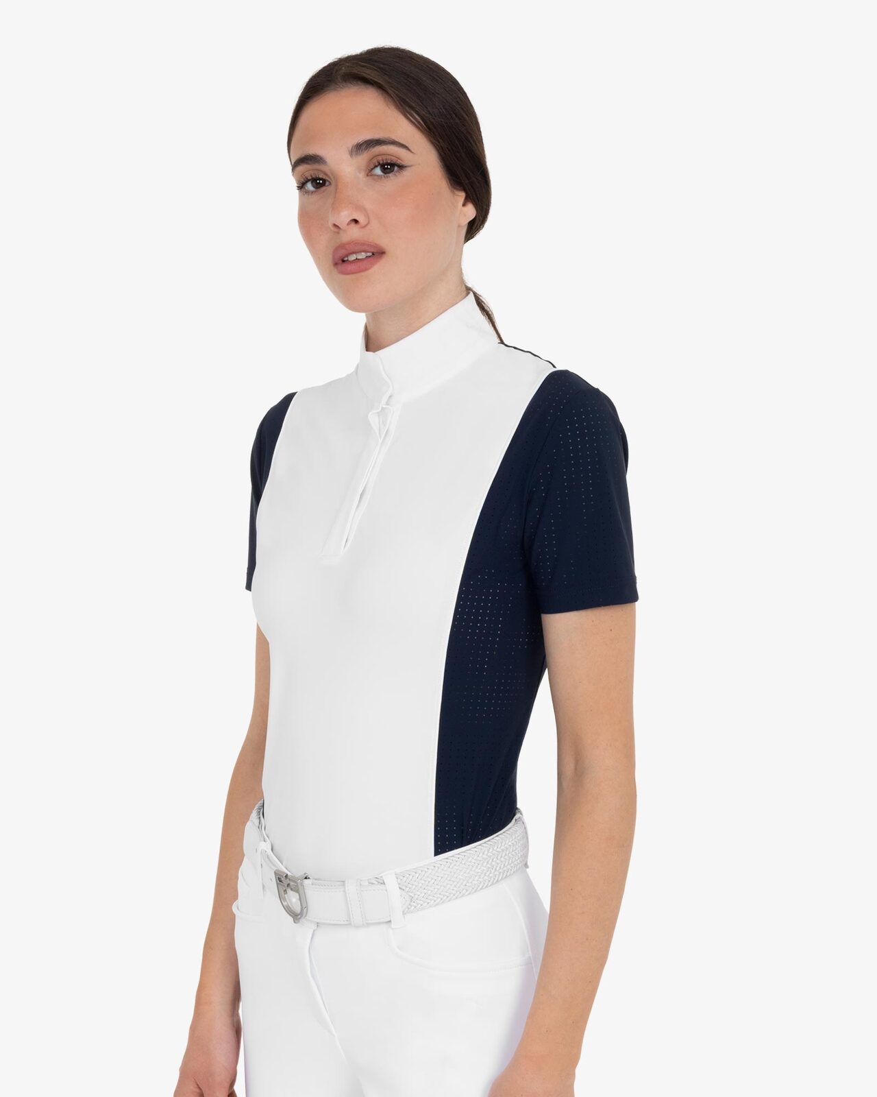 Women's short-sleeved competition polo shirt with mesh inserts