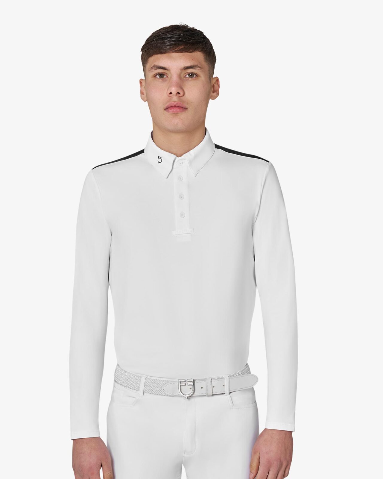 Men's long-sleeved competition polo shirt with mesh inserts
