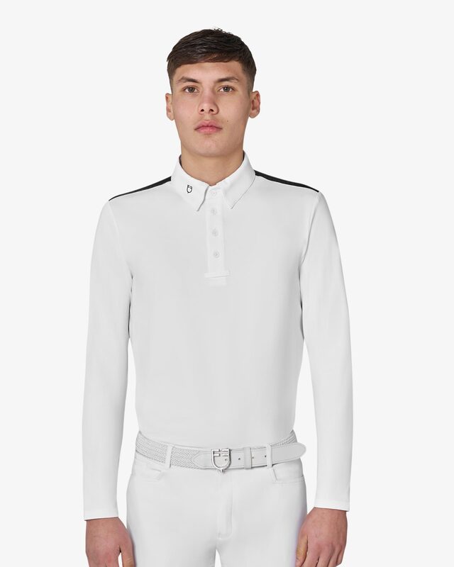 Men's long-sleeved competition polo shirt with mesh inserts