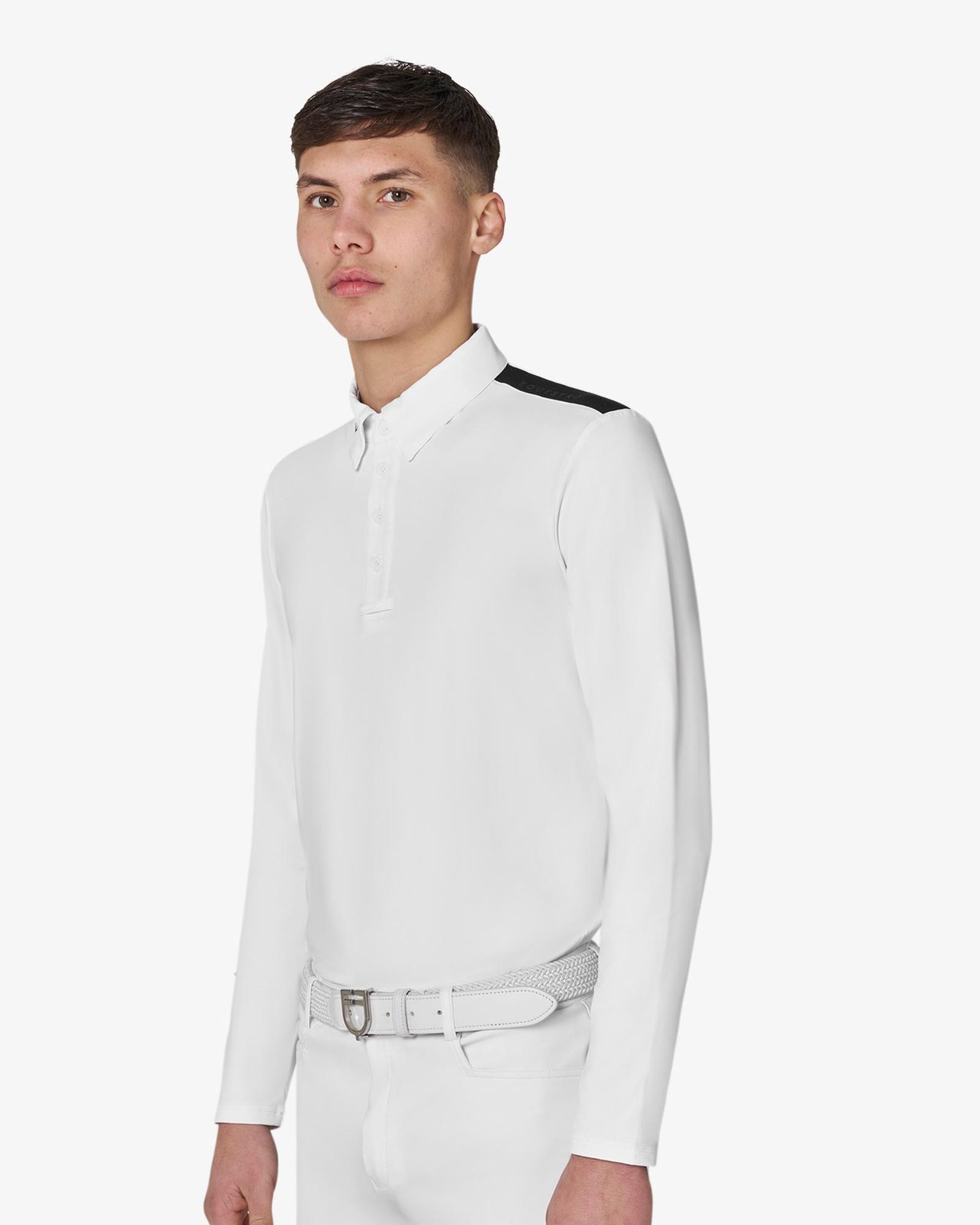 Men's long-sleeved competition polo shirt with mesh inserts