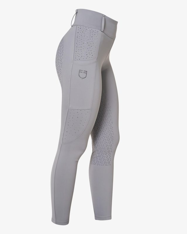 Women's high-waisted leggings with belt loops and rhinestones