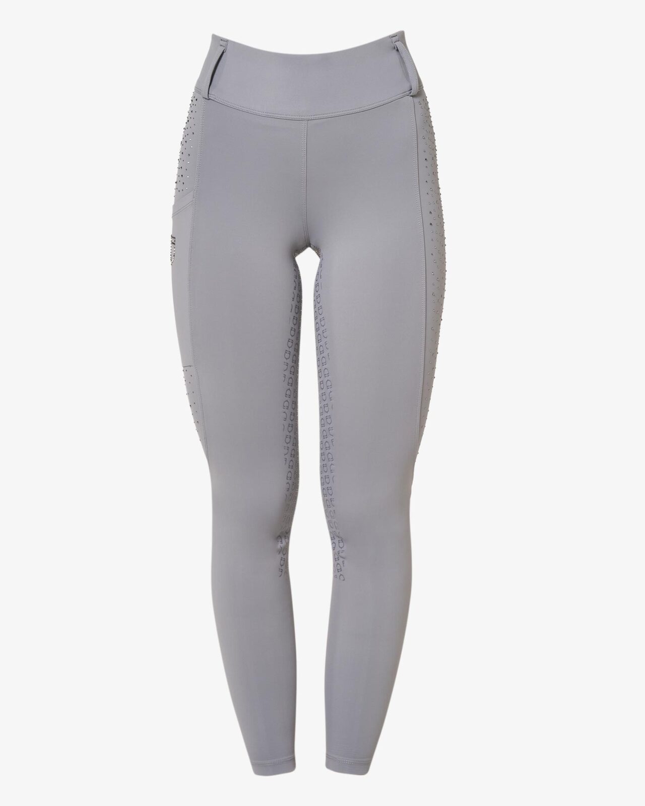 Women's high-waisted leggings with belt loops and rhinestones