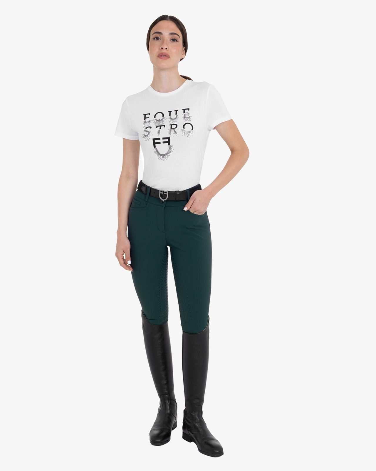 Women's high-waisted full grip breeches in bi-stretch fabric