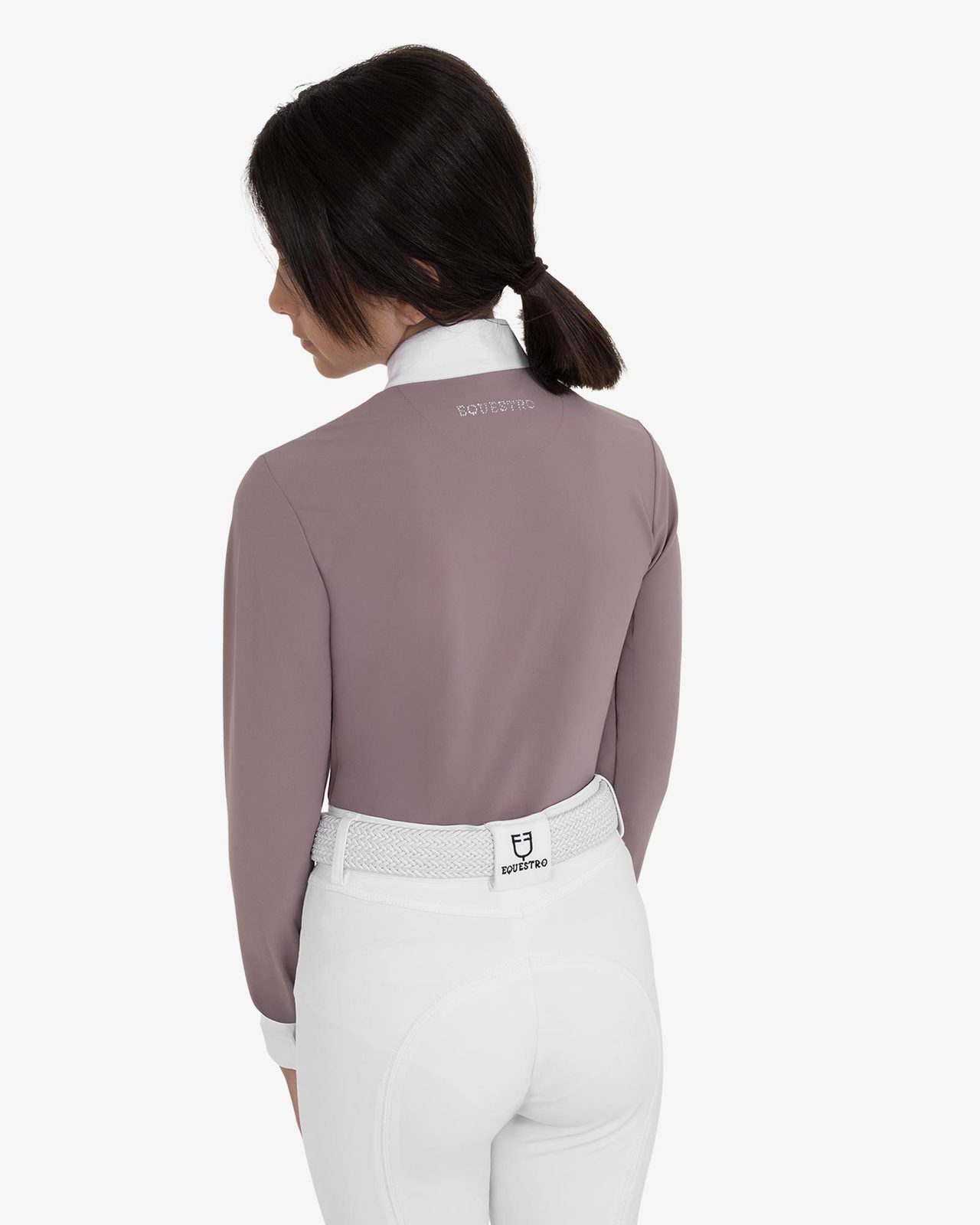 Girls' long-sleeved competition polo shirt with rhinestones