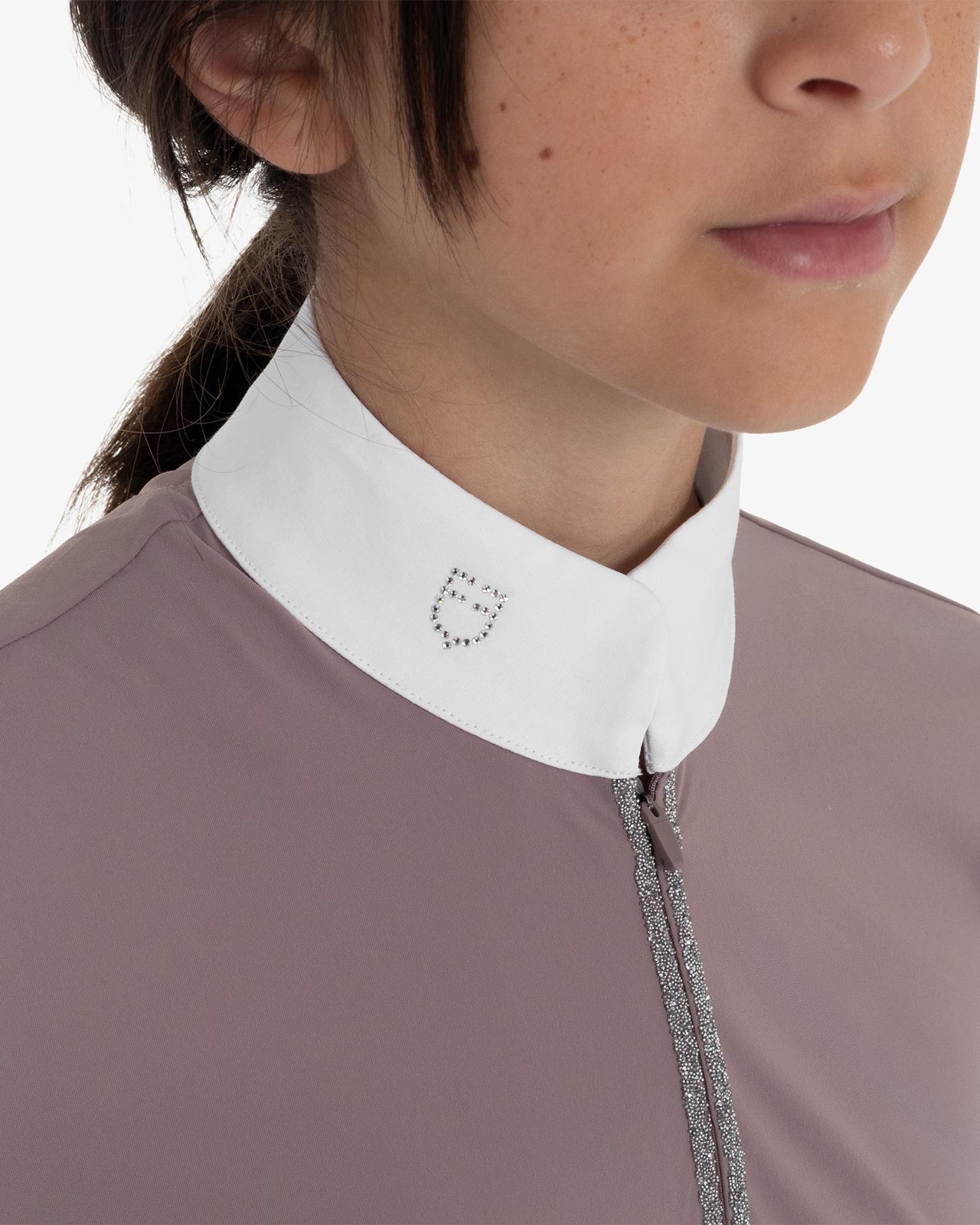 Girls' long-sleeved competition polo shirt with rhinestones