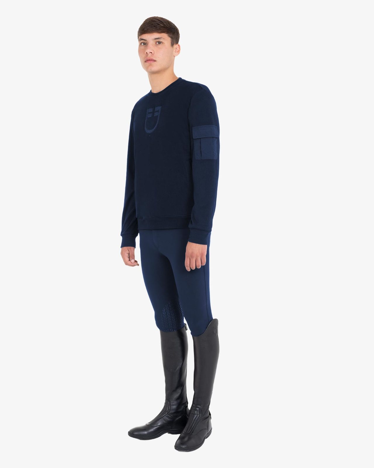 Men's fleece crewneck sweatshirt with side pocket