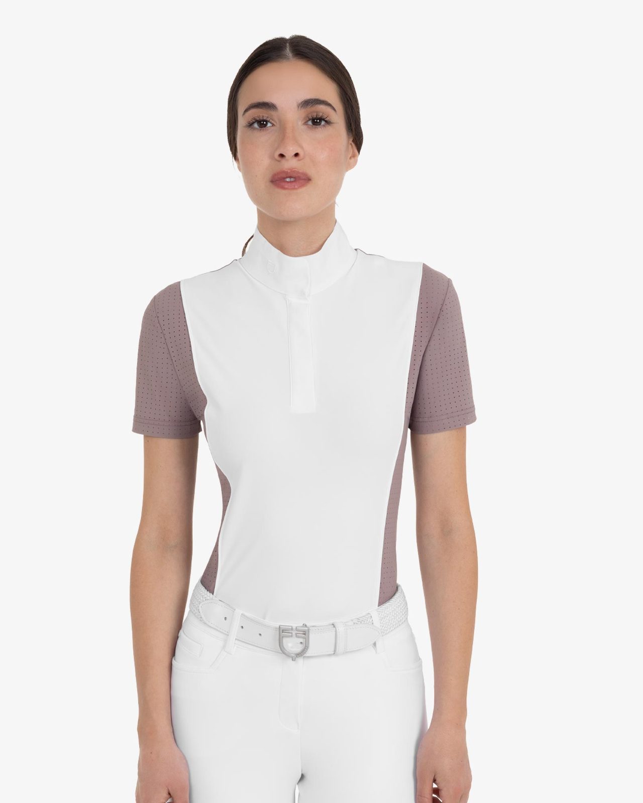 Women's short-sleeved competition polo shirt with mesh inserts