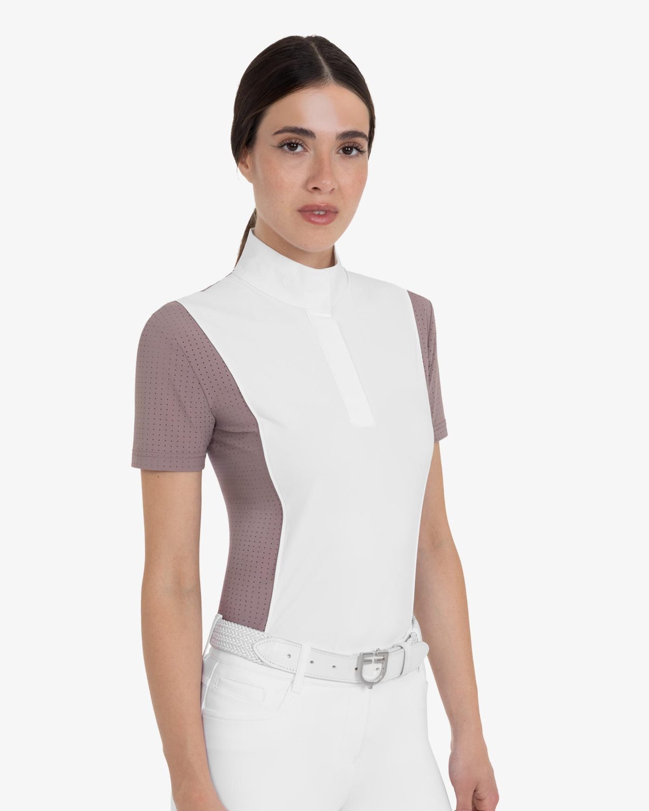 Women's short-sleeved competition polo shirt with mesh inserts