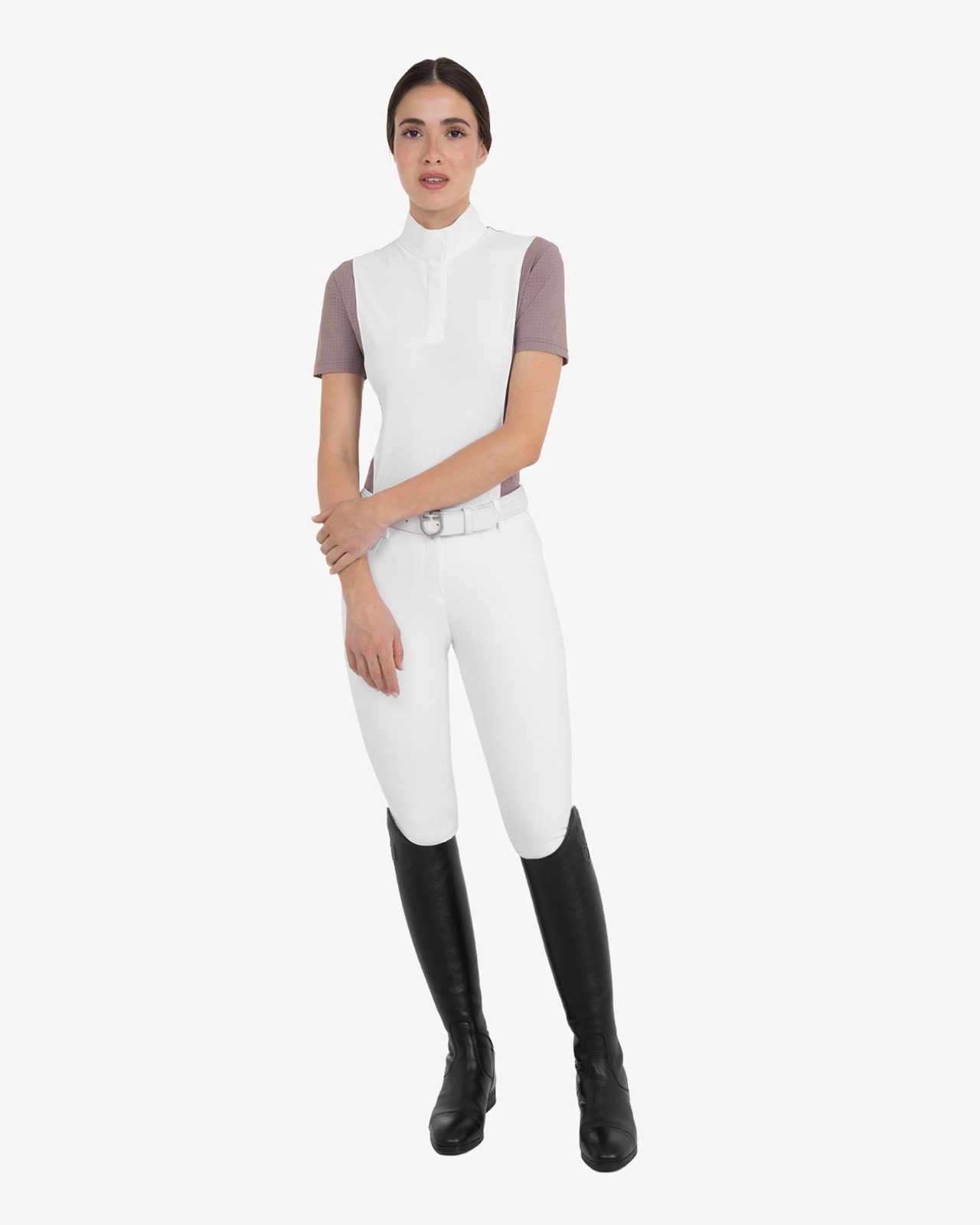 Women's short-sleeved competition polo shirt with mesh inserts