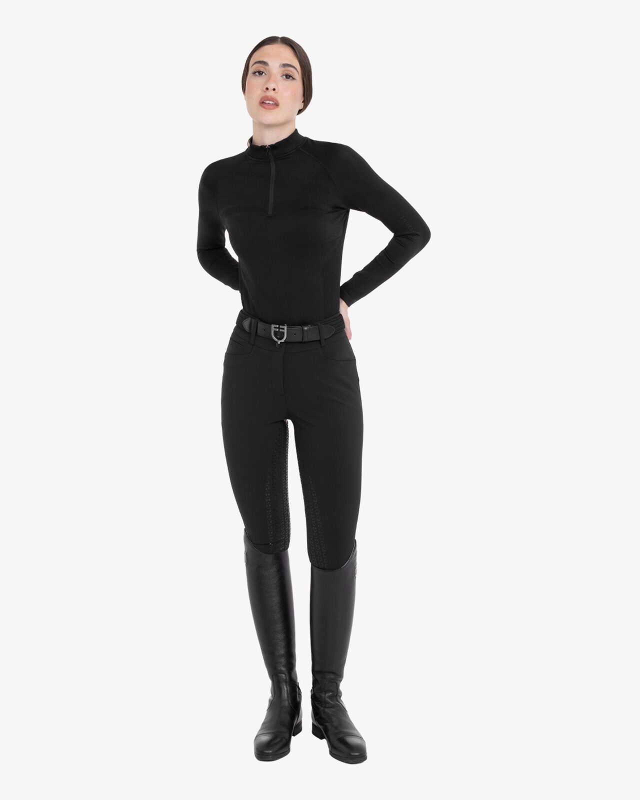 Women's high-waisted full grip breeches in bi-stretch fabric