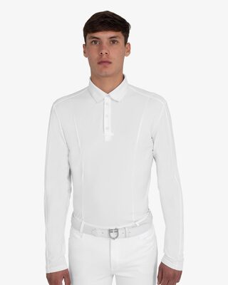 Men's competition polo shirt with mesh and ribbed inserts