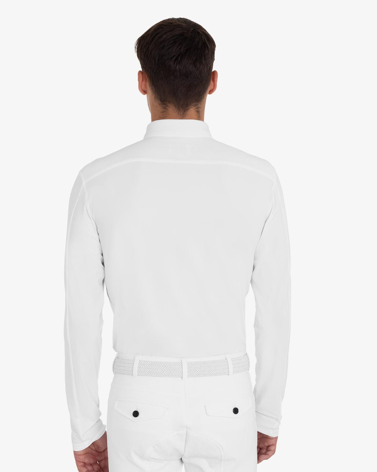 Men's competition polo shirt with mesh and ribbed inserts