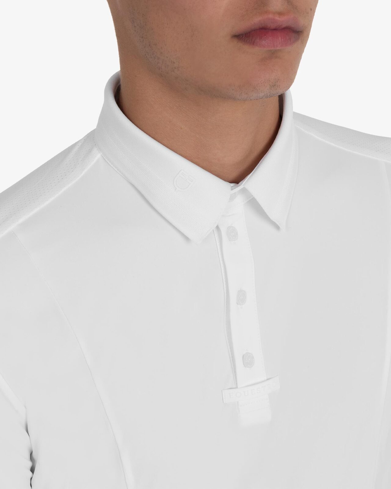 Men's competition polo shirt with mesh and ribbed inserts