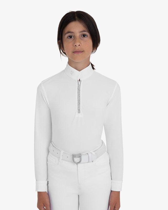 Girls' long-sleeved competition polo shirt with rhinestones