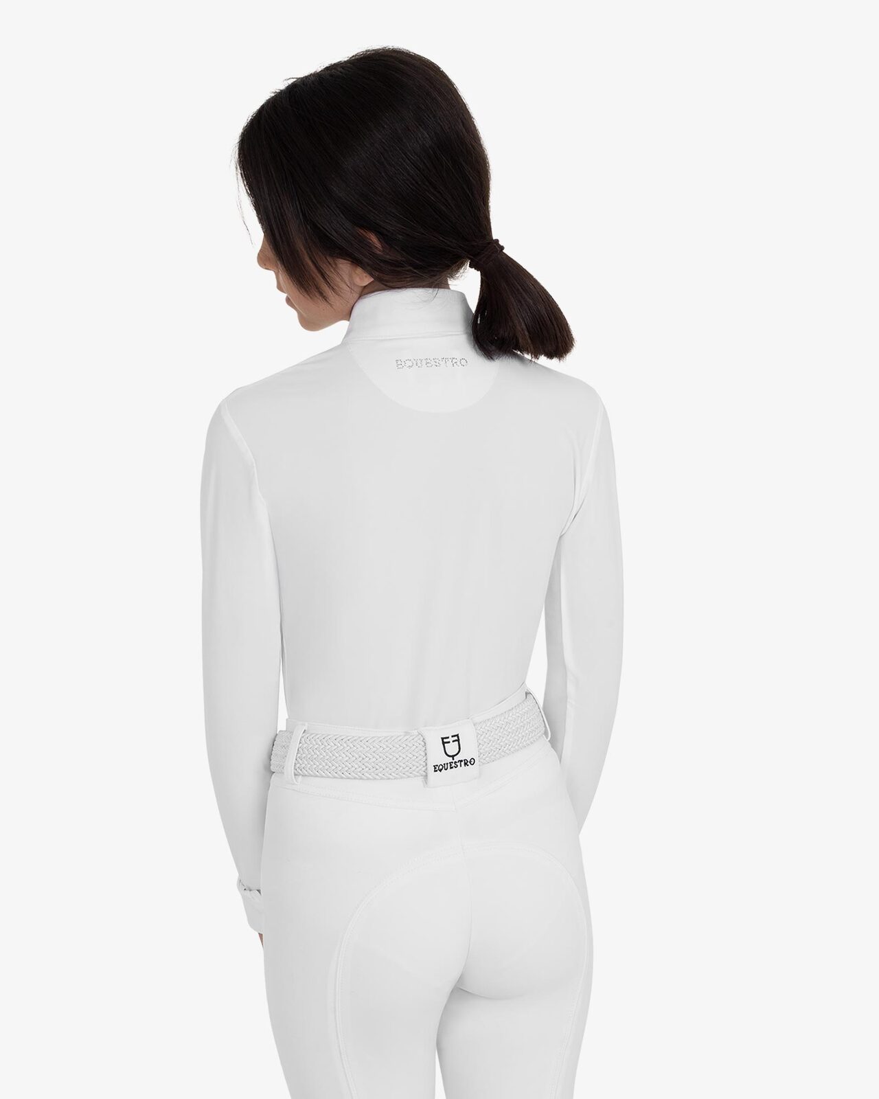 Girls' long-sleeved competition polo shirt with rhinestones