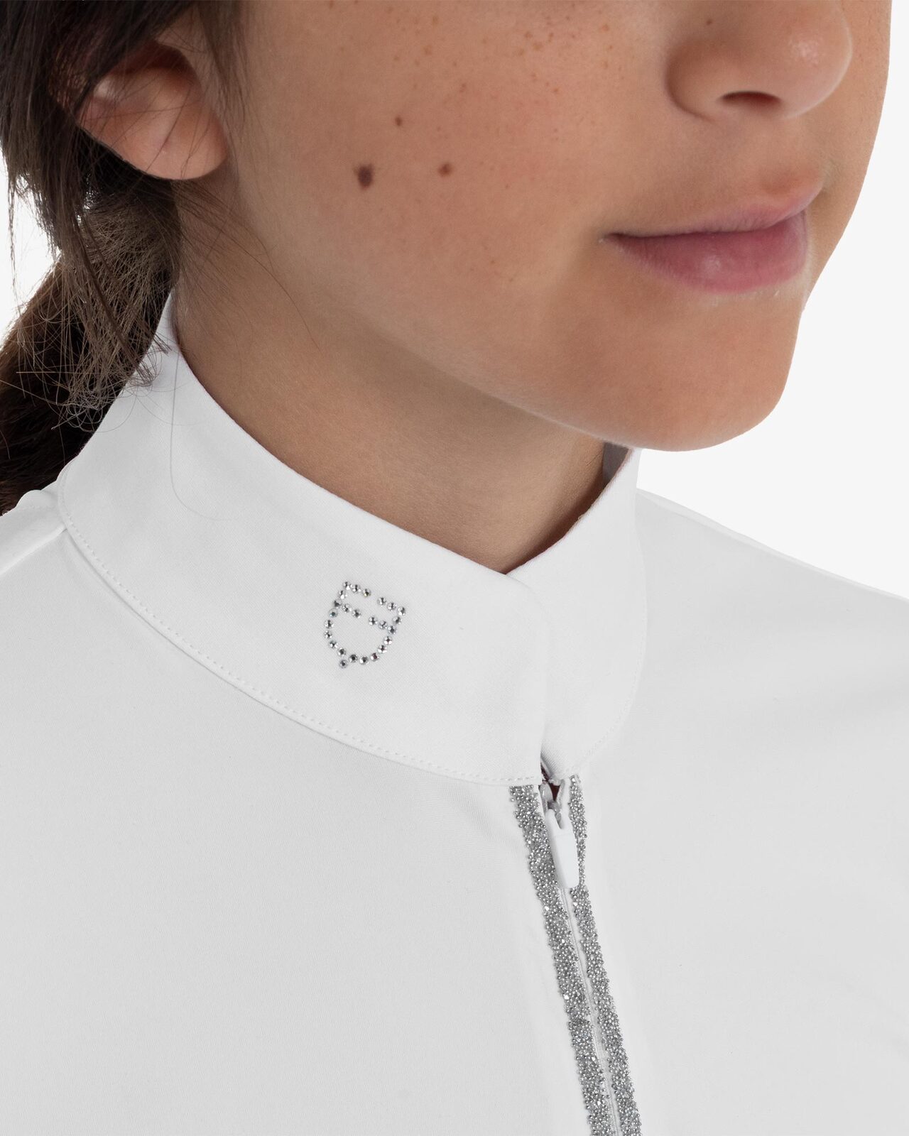 Girls' long-sleeved competition polo shirt with rhinestones