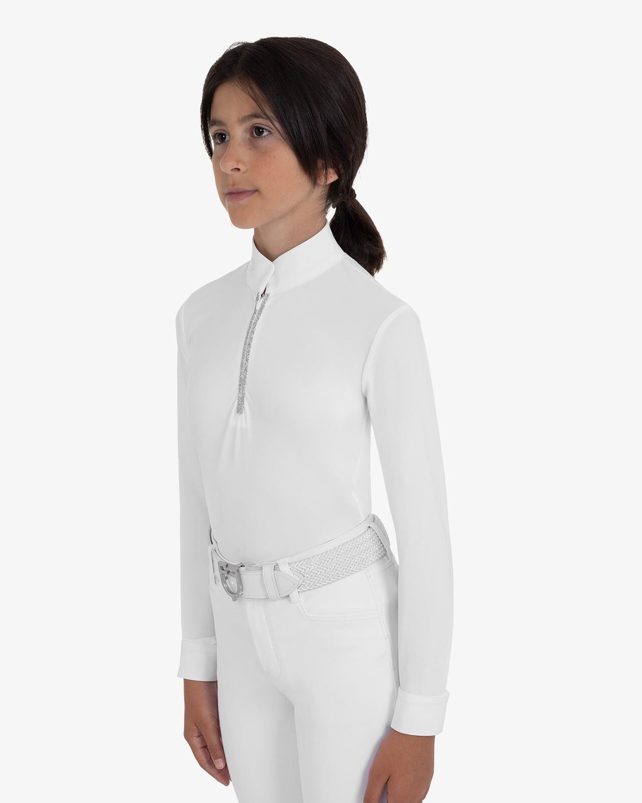 Girls' long-sleeved competition polo shirt with rhinestones