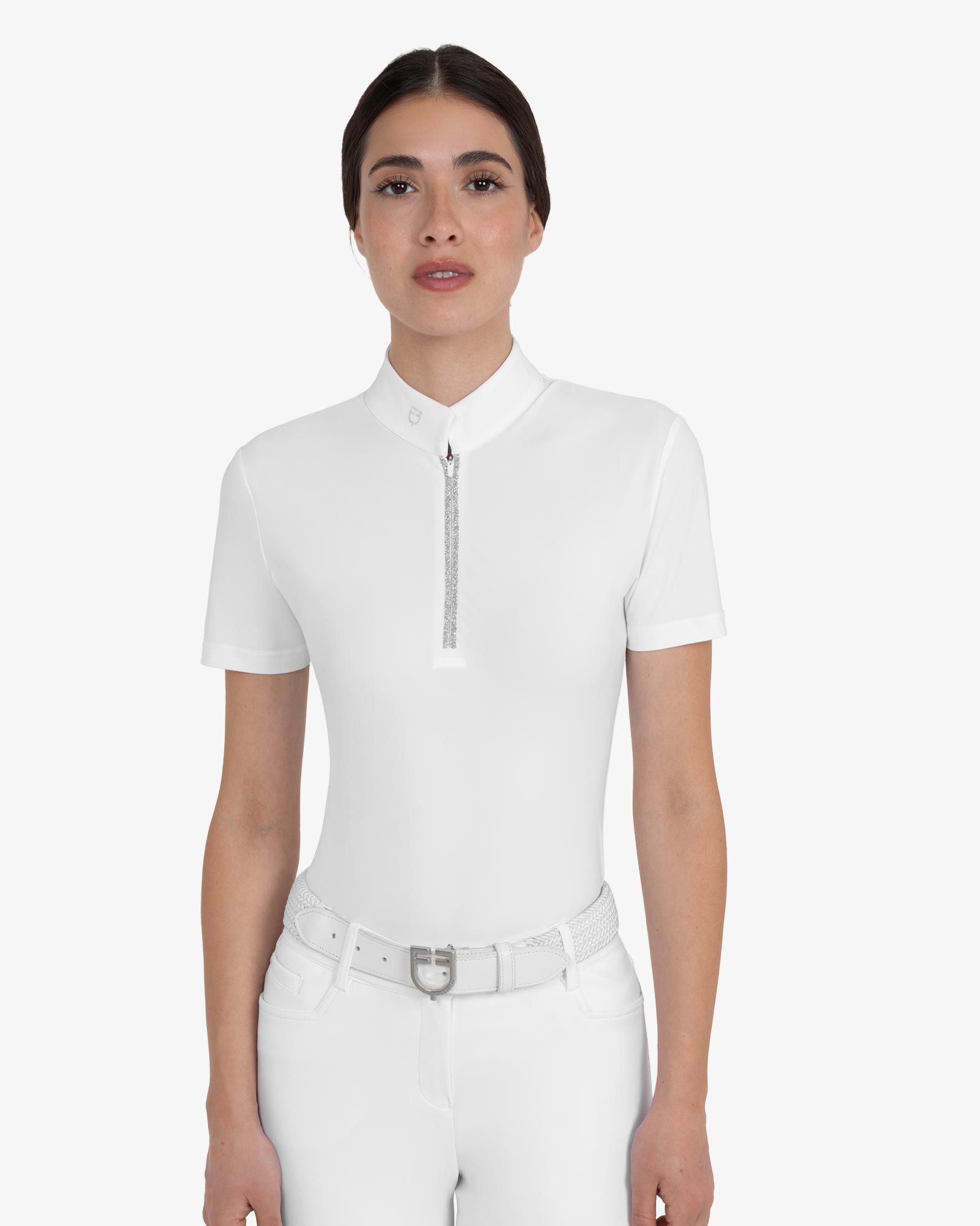 Women's short-sleeved competition polo shirt with rhinestones