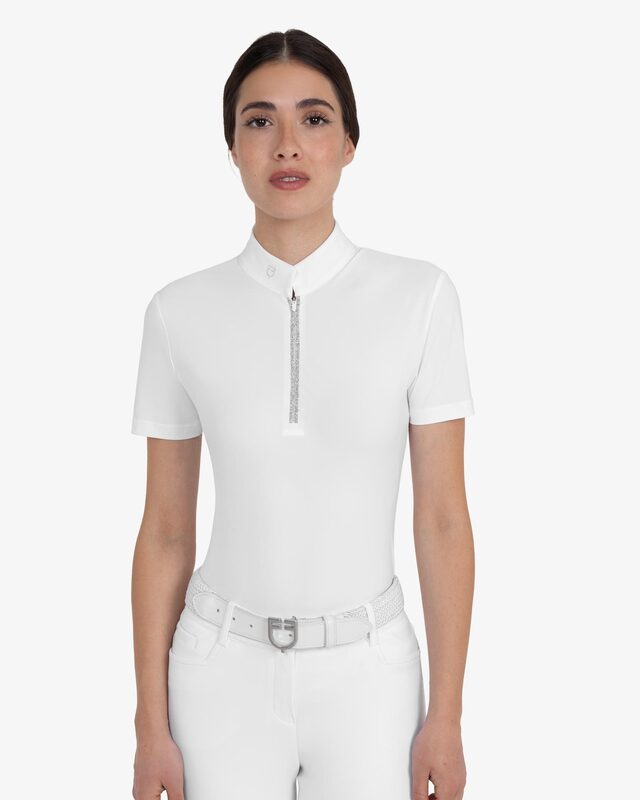 Women's short-sleeved competition polo shirt with rhinestones
