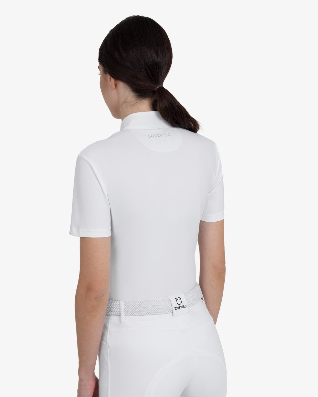Women's short-sleeved competition polo shirt with rhinestones