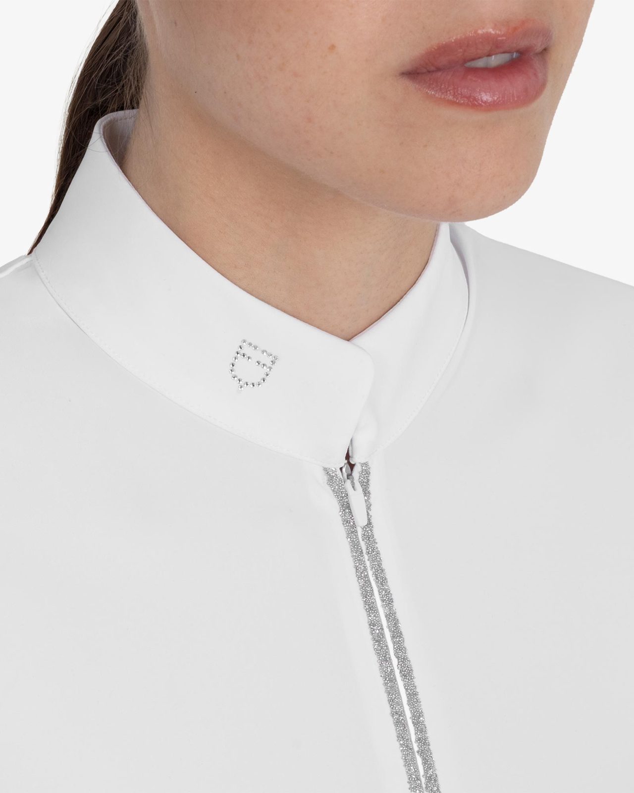 Women's short-sleeved competition polo shirt with rhinestones