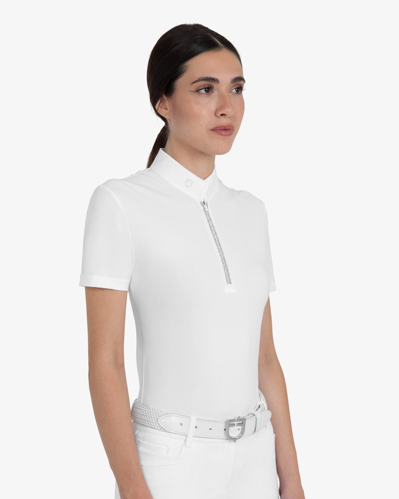 Women's short-sleeved competition polo shirt with rhinestones