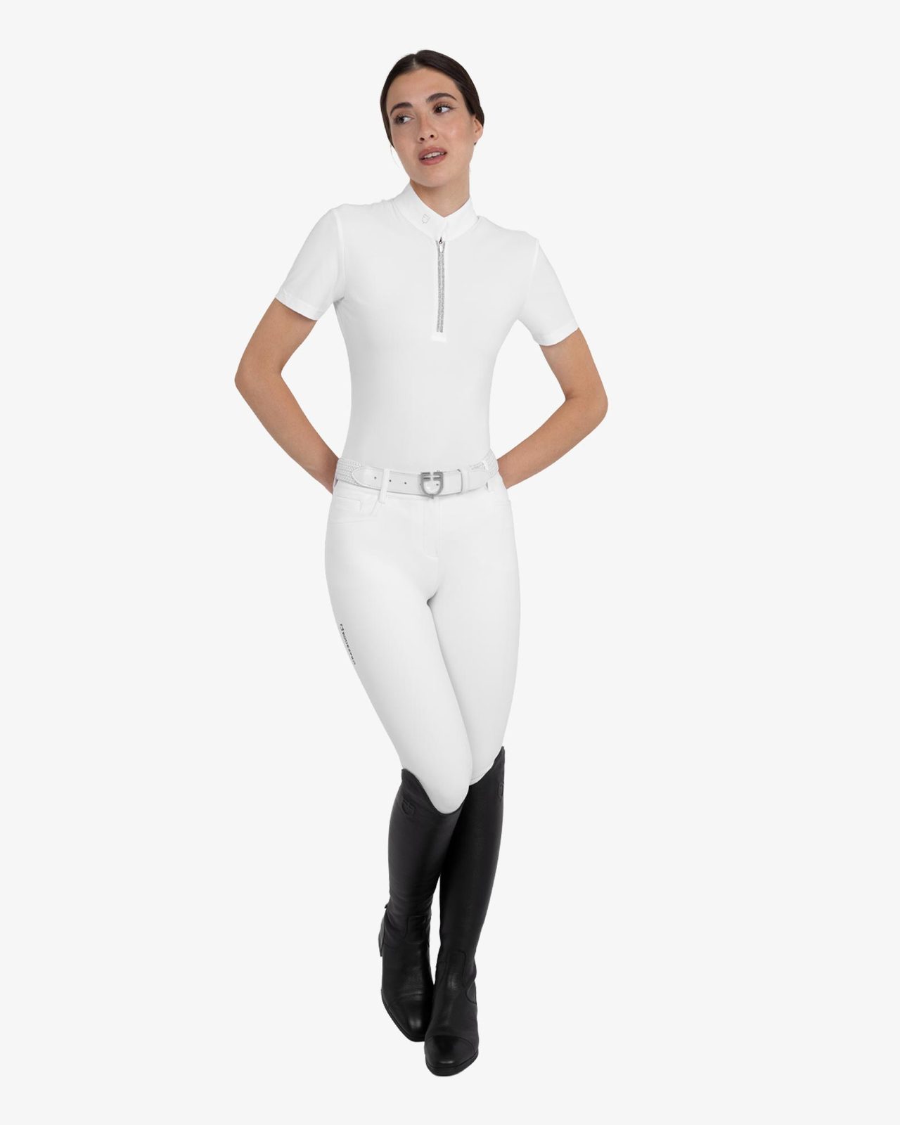 Women's short-sleeved competition polo shirt with rhinestones