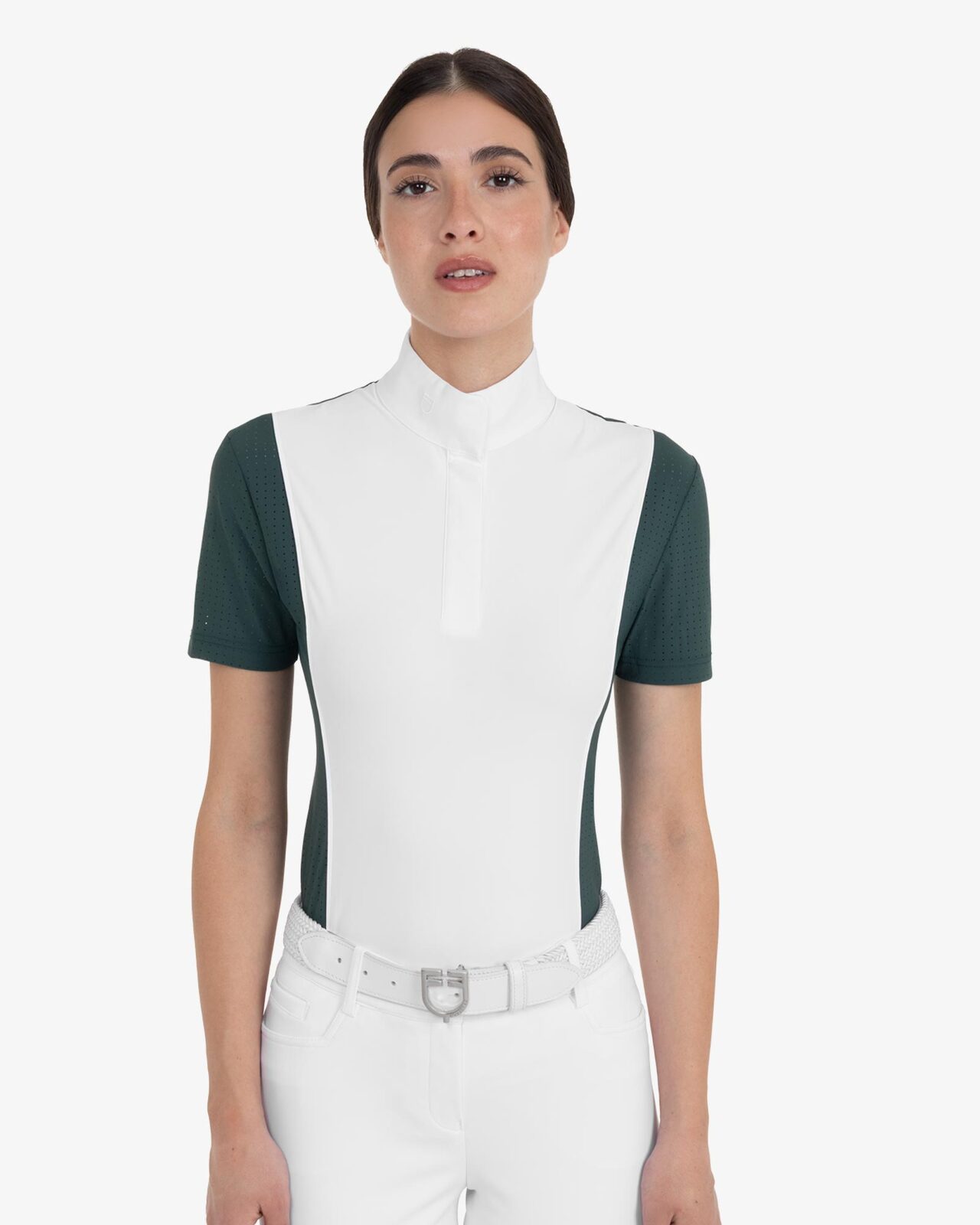 Women's short-sleeved competition polo shirt with mesh inserts