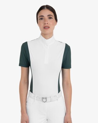 Women's short-sleeved competition polo shirt with mesh inserts