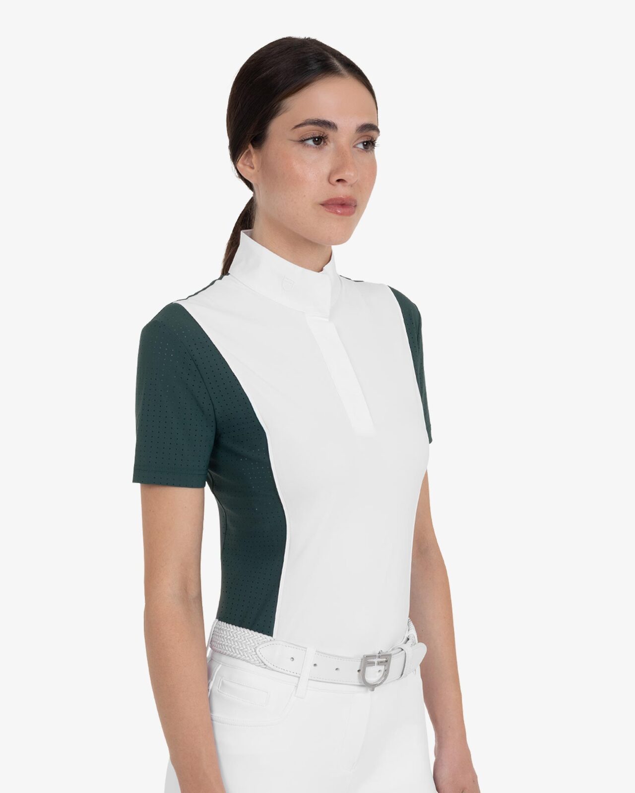Women's short-sleeved competition polo shirt with mesh inserts