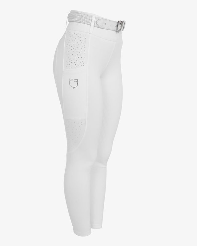 Women's high-waisted leggings with belt loops and rhinestones