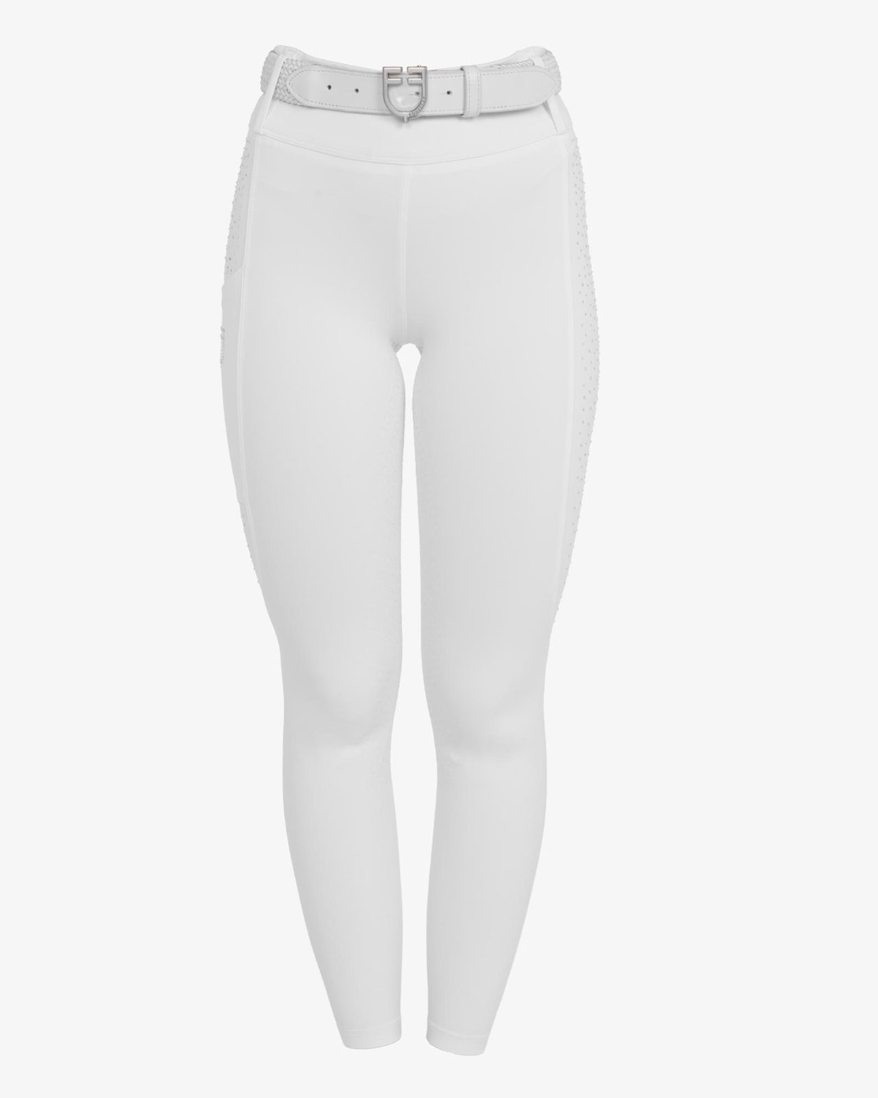 Women's high-waisted leggings with belt loops and rhinestones