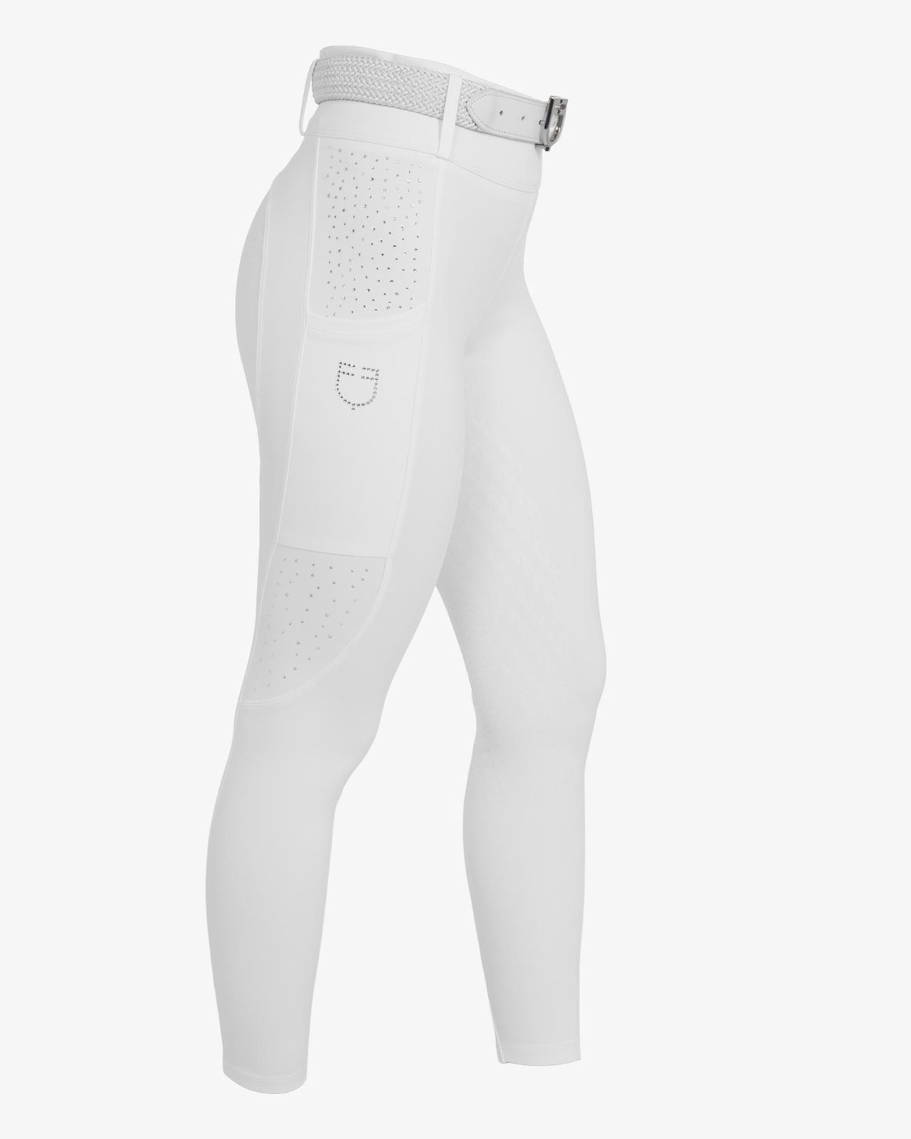 Women's high-waisted leggings with belt loops and rhinestones