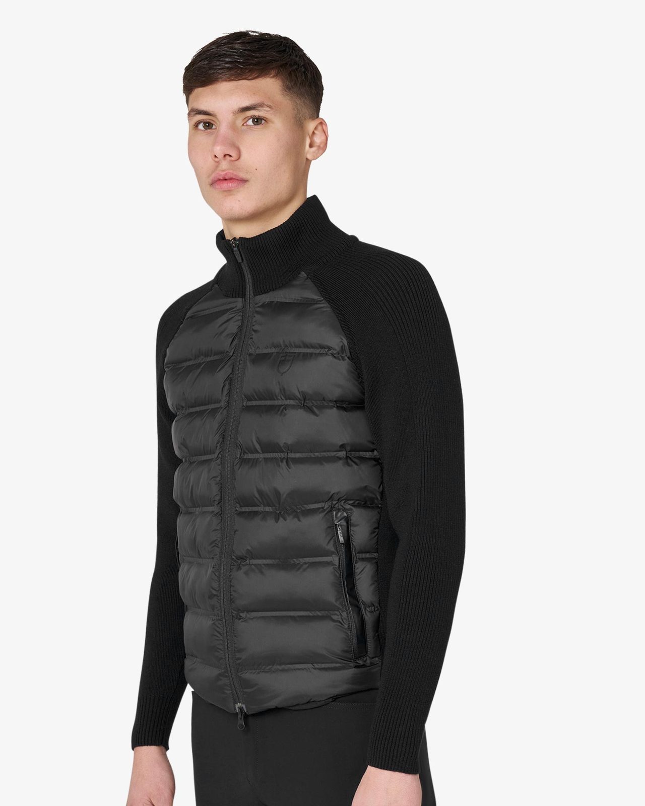 Men's down jacket with knitted sleeves