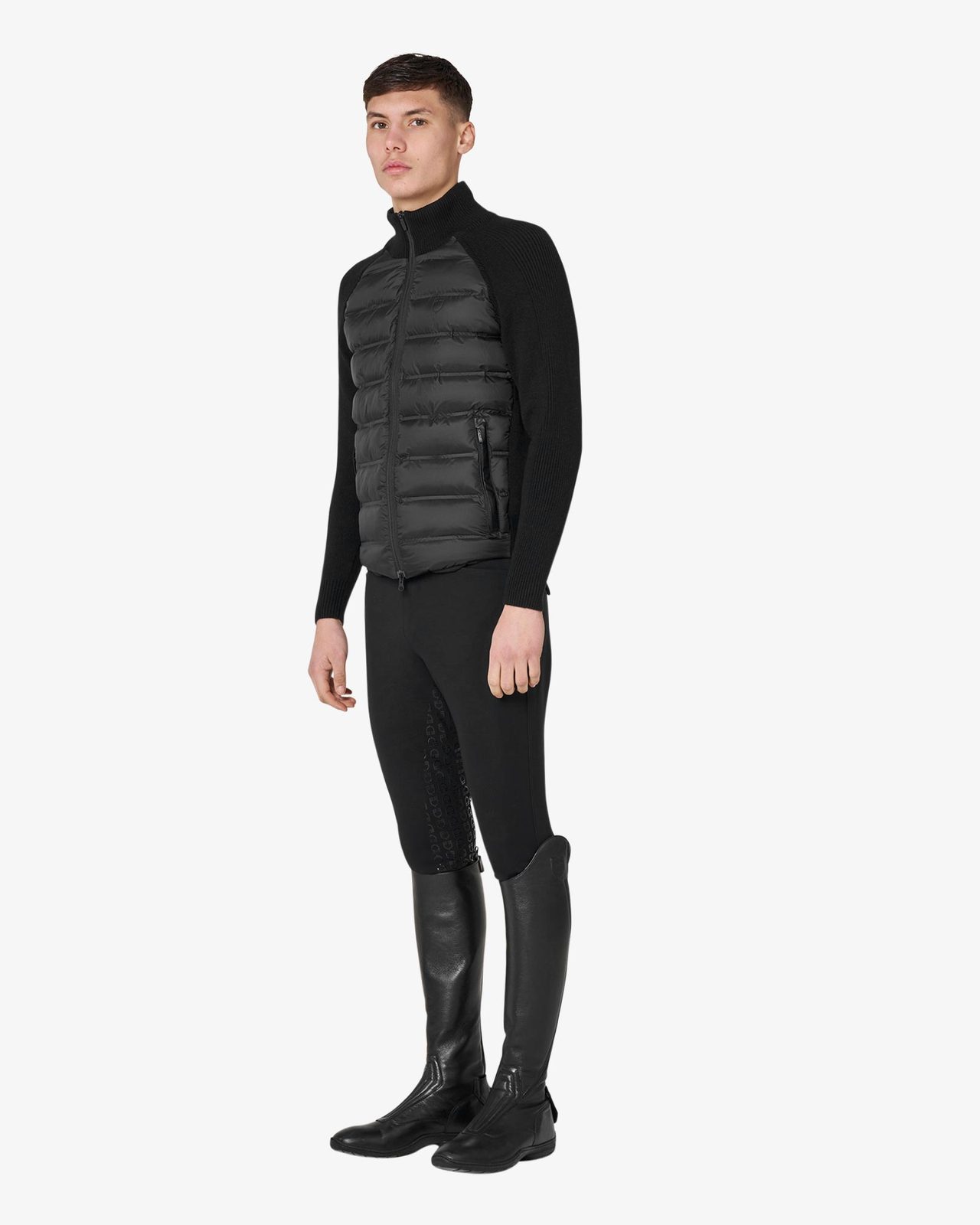 Men's down jacket with knitted sleeves