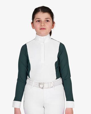 Girls' competition polo shirt with perforated inserts