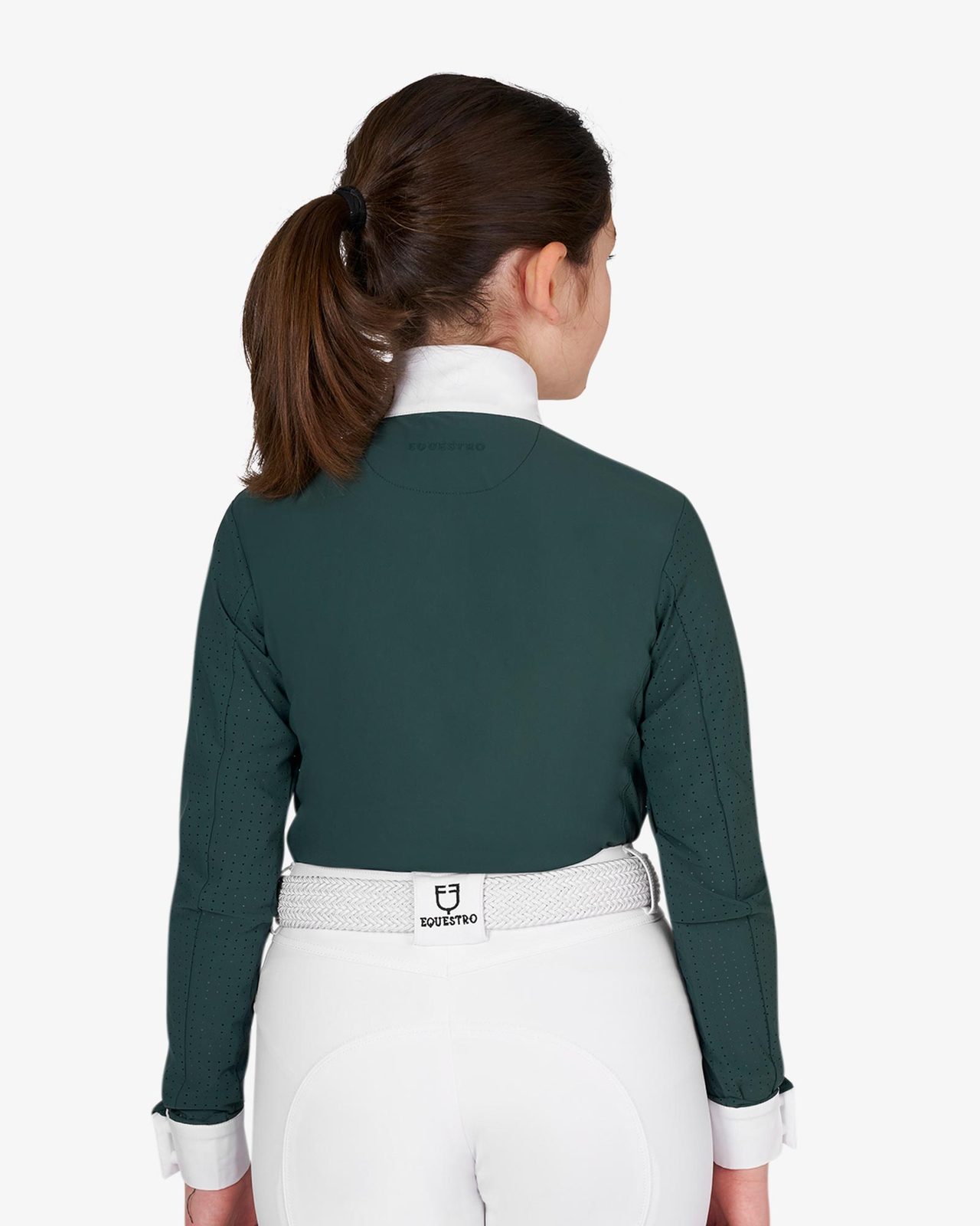 Girls' competition polo shirt with perforated inserts