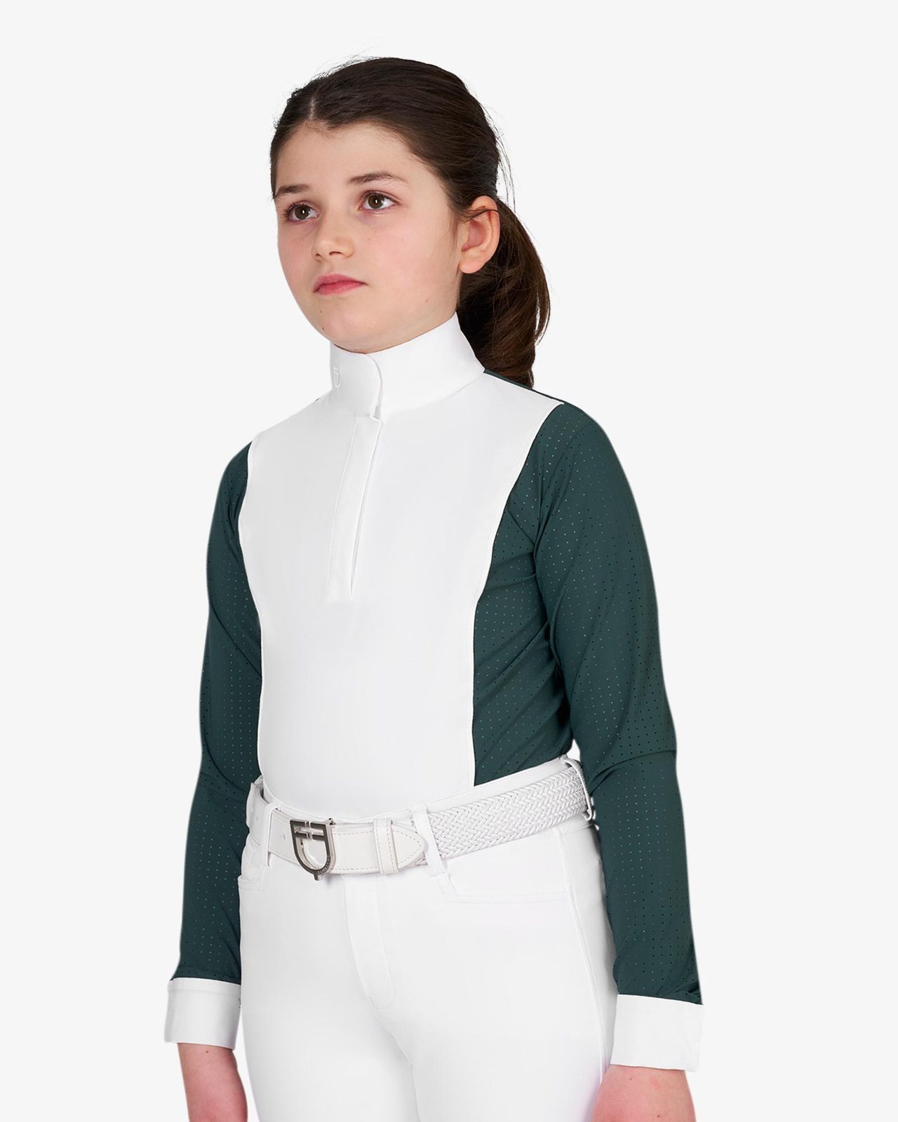Girls' competition polo shirt with perforated inserts